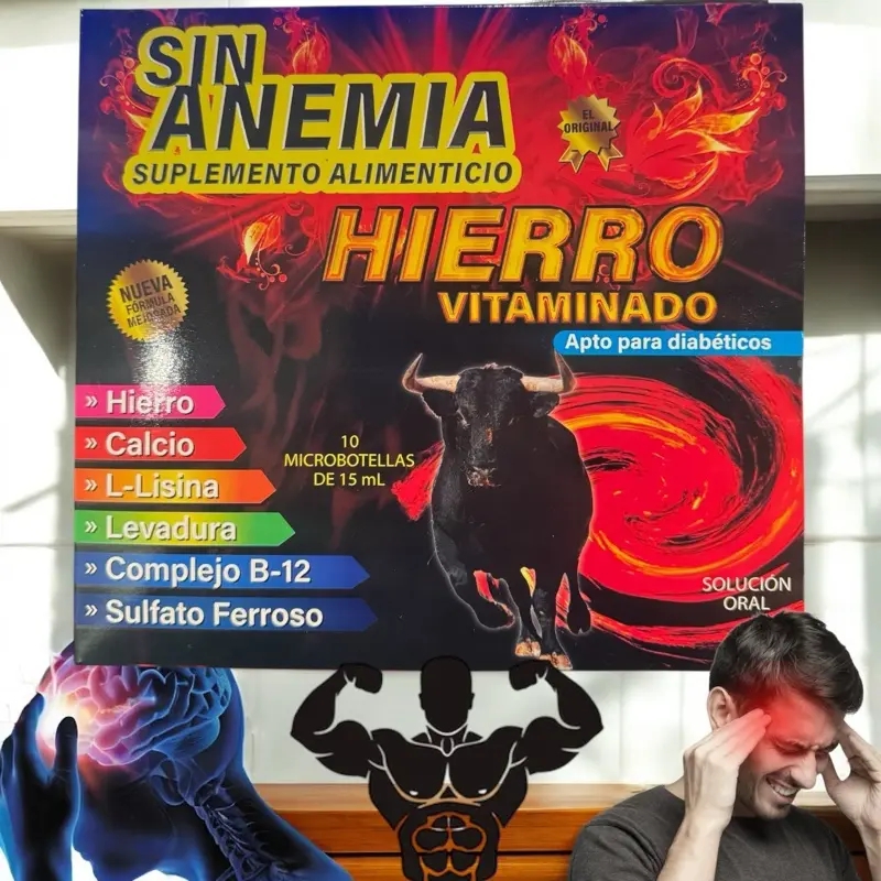 Sin Anemia Hierro Dietary Supplement - 10 Single Doses of 15 mL for Healthcare and Edible Fitness - Vitamin