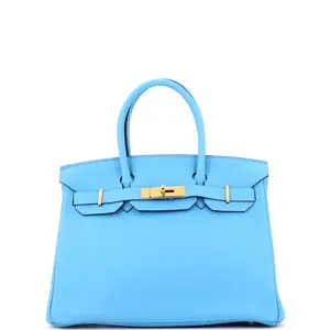 Pre-owned HERMÈS Leather Tote Bags REBAG Hermes Birkin Handbag Bleu Du Nord Togo with Gold Hardware 30 by Rebag