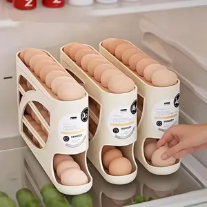 4 Layer Rolling Egg Rack, Space Saving Side Door Design, Holds 30 Eggs, Smooth Finish, Convenient Handle, Kitchen and Fridge Storage, Refrigerator Accessories