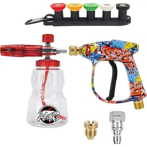 Washer Spray  Power Washer Short  with M22 Inlet-14mm &  Cannon   with 5 Nozzles Tips #035 & 3/8'' Quick Connector, Additional Orifice Nozzle 1.10mm  Washing