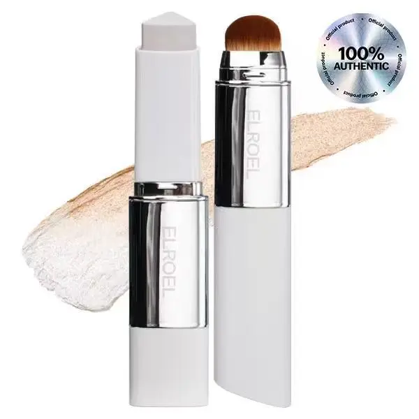 ELROEL Blanc Cover Cream Stick V White | Korean Color Adapt Foundation Stick with Volufiline, Medium-Full Dewy Coverage, Dual-Ended Stick with Detachable Brush (13g)
