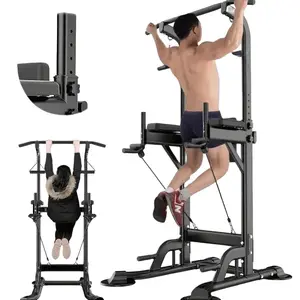Multi-Functional Power Tower Pull-Up Bar - Height-Adjustable Pull-Up Rack Dip Station, Space-Saving Adjustable Workout Equipment, Home Muscle Training Fitness Gear, Muscle Training Equipment
