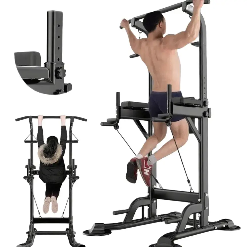 Compact Steel Power Tower, Height-Adjustable Dip Station & Pull-Up Bar, Sturdy Muscle Training Equipment for Home Gym, Supports 330 lbs