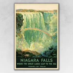 360 Stand 9x12 in. Matte Paper Photo Print - 1920s Niagara Falls New York Vintage Travel Poster, Colorful Artistic Wall Art for Home Decoration