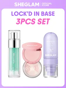 【FREE SHIPPING】SHEGLAM 3 Piece Set Good Grip Hydrating Primer Lock'd In Setting Spray Insta Ready Face and Under Eye Setting Powder Duo
