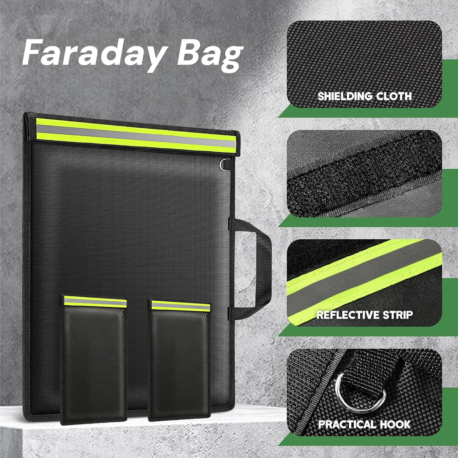 3 Pack Faraday Bag with Shielding Cloth Reflective Strip & Practical Hook for Enhanced Protection and Convenience
