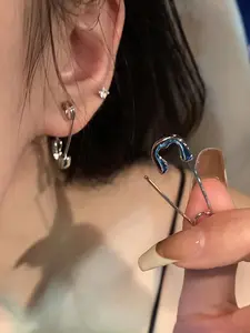 Pin Earrings Set, Unique Design Style Jewelry, Luxurious Stylish Rhinestone Decorated Bling Ear Studs, Versatile Fashionable Earrings Accessory for All Seasons