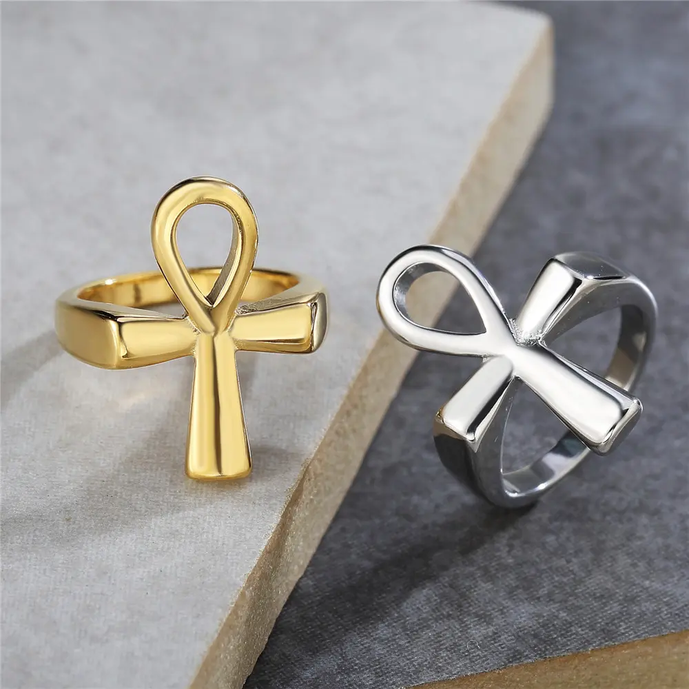 Ankh Ring - Ancient Egyptian Symbol of Life and Power, Aerospace-Grade Titanium Steel, Geometric Faceted, FDA-Certified, IP68 Corrosion Resistant, 7-13 US Size, Steamwave & Cyberpunk Accessories, 0.01Mm Faceted Cutting Technology, Anniversary