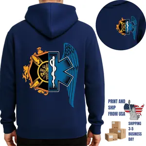 Firefighter EMS Angel Wings Hoodie, 2 Sides, firefighter EMT symbol art, oversized hoodie for men, first responder apparel, tactical streetwear style, gift for paramedics