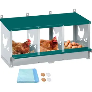 Stainless Steel Chicken Nesting Box | 6/8/10 Hole Options | Green | Wall Mount or Free Standing | Includes Moisture Pads & Fake Eggs