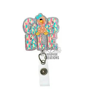 Thanksgiving Turkey ‘Gobble’ Badge Reel – Handmade Retractable ID Holder for Nurses, Teachers & Office Workers – Cute Fall Themed Name Badge Clip Accessory
