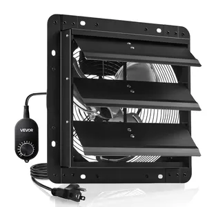 VEVOR 12 inch Shutter Exhaust Fan, Wall Mounted Attic Vent Fan with Variable Speed Controller, 1100 CFM, AC Motor, Heavy-duty Steel, Low Noise for Shed, Garage, Greenhouse Ventilation Cooling, Black