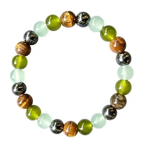 Women's Natural Beaded Bracelet, Tiger Eye Green Aventurine Cat Eye Hematite Elastic Bracelet, Emotional Calming Grounding Jewelry, Daily Stackable Ornament for Birthday Holiday Gifting