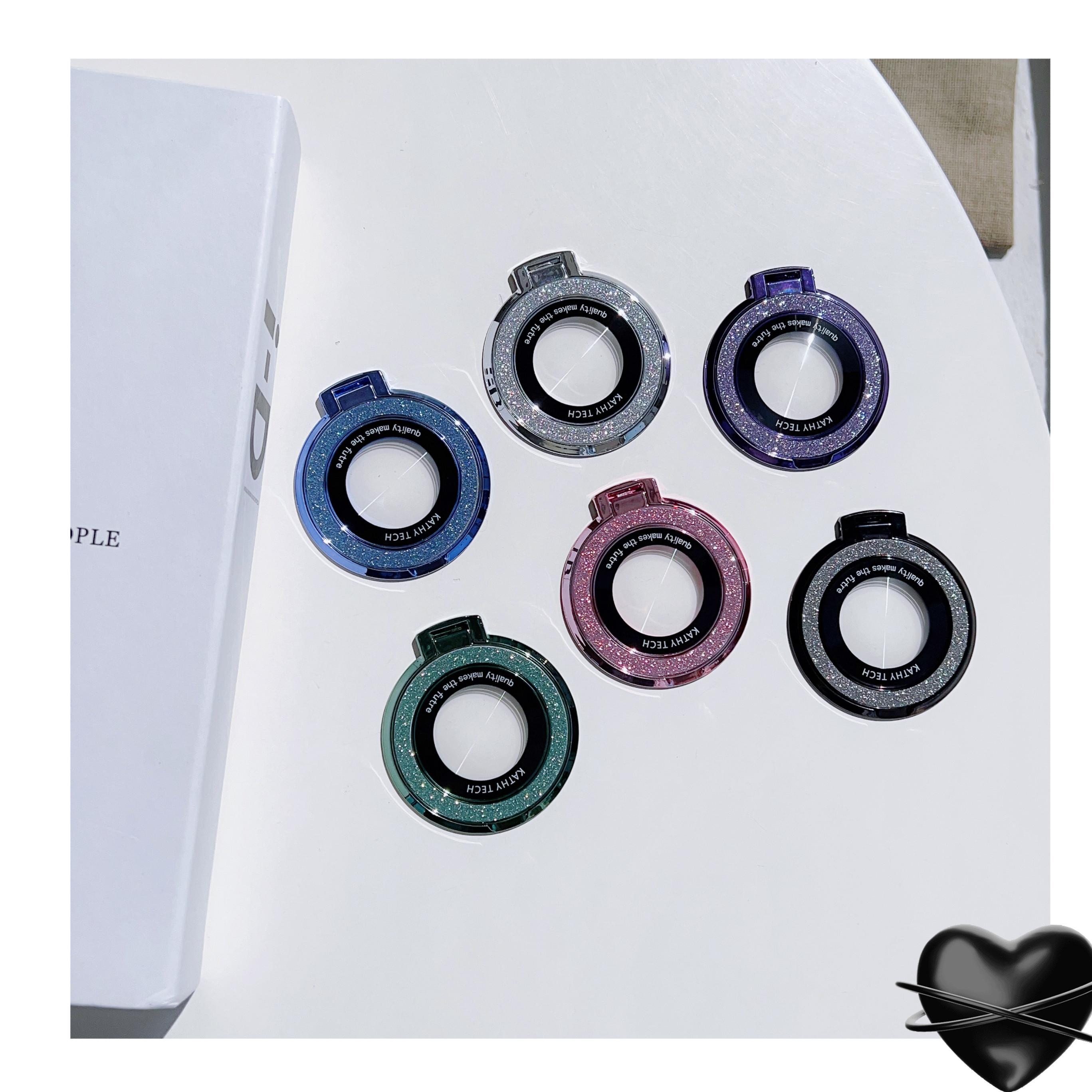 360-Degree Rotating Rhinestone & Glitter Mirror Stand — Universal Mobile Phone Holder, Desktop Support Ring, Adhesive Back Stand.