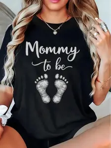Mommy To Be Maternity T-Shirt, Cute Footprint Lettering Pregnancy Shirt, Pregnant Women Short Sleeve Tee, Comfortable Casual Pregnancy Top, Mom To Be Outfit, Gift For Men And Women, Classic Cotton Full Colors Shirt