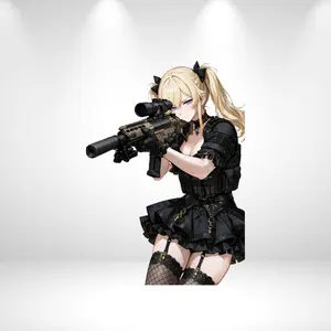Anime Gothic Sniper Girl Sticker – Dark Waifu Vinyl Decal, Tactical MK13 Rifle Anime Art