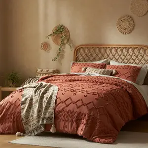 Tufted Boho Comforter King - Terracotta Comforter 3 Farmhouse Embroidery for,Jacquard King Comforter with Comforter  Pillow Shams
