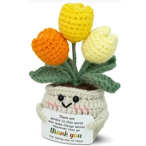 Tulip Knit Thank You Card, Mini Positive Tulip Flower Emotional Support Crochet, Birthday, Thanksgiving, Christmas, Retirement Gifts for Women