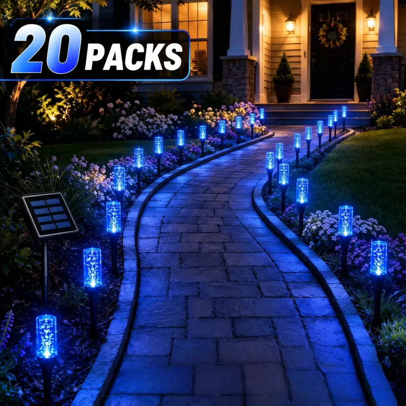 Compact Blue Solar Bubble Stick Pathway Lights - Waterproof Cool White LED Lights, Plastic Body, Crystal Stakes for Outdoor Garden Decor, Outdoor Decor