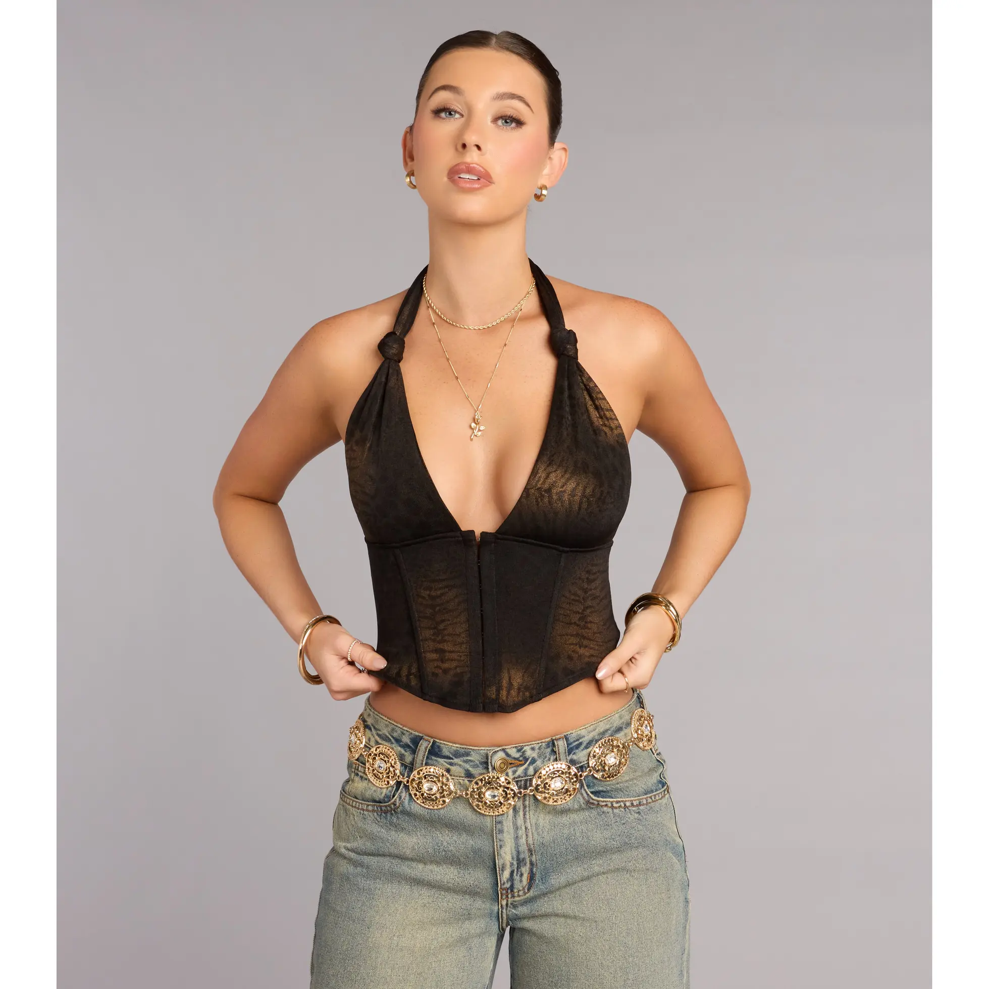 Bold Instinct Animal Print Halter Corset Top