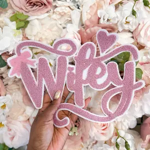 Pink Wifey Custom Iron On Patch - Chenille Patch for Crafts, 10.5” Size, Heat-Activated Adhesive, Versatile Design for Sweaters, T-Shirts, and More