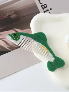 Cute Cartoon Hair Comb with Small Fish Design, Acetate Wide Tooth Makeup Brush, Colorful Texture, 1pc Stylish Hair Accessory, Hair Detangling Comb