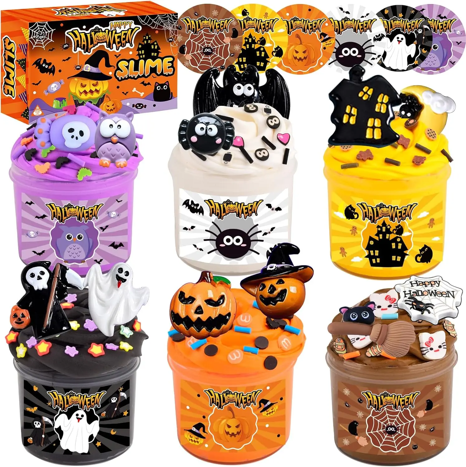 Scented Butter Slime Kit - 6 Packs with Special Stickers Add-Ins, Slime ASMR Making Kit for Kids Ages 8-12, Halloween Party Favor for Boys & Girls