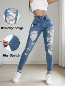 Women's High Stretch High Waist Skinny Jeans, Ripped Design, Y2K Style, Casual Fashion Elegant, Suitable for Spring Summer Fall Winter