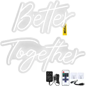 【Father's Day】VEVOR Better Together Neon Sign, 13\" x 7\" +18\" x 8\" Warm White LED lights Sign, Adjustable Brightness with Remote Control, Used for Home, Party, Wedding, and Bar Decoration (Power Adapter Included