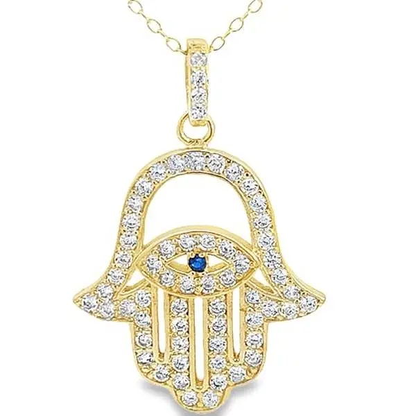 Women's 925 Sterling Silver Ethnic Hamsa CZ Pendant Necklace - Casual Jewelry for Adults, Anniversary Wear, Smooth Finish, Cubic Zirconia, Symbolizes Protection and Good Fortune, All-Season Silver Accessory, Female, Hamsa Pendant Necklace