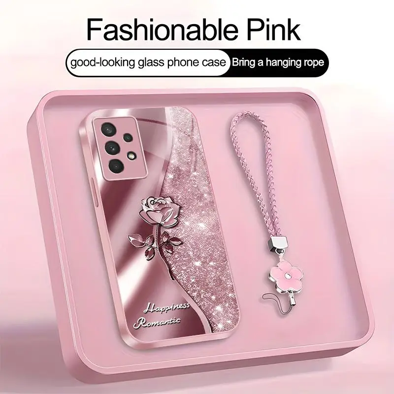 Suitable for [Galaxy A32 5g] high-end phone case，a beautiful four-leaf clover lanyard is included,printed case, no glitter，exquisite high-quality rose pattern,a variety of colors are available for you to choose from 995