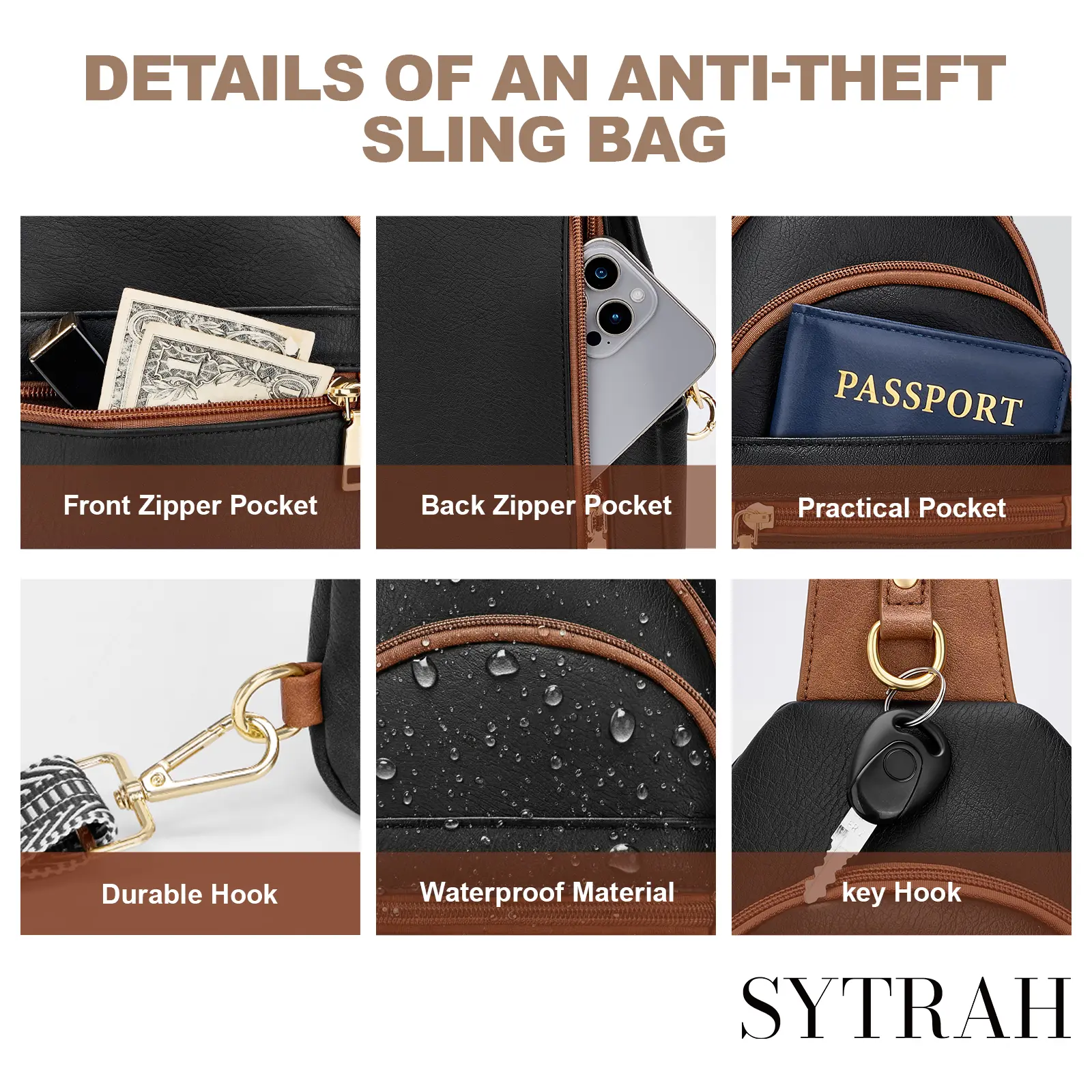 SYTRAH Anti Theft Crossbody Bags for Women, RFID Sling Bag 