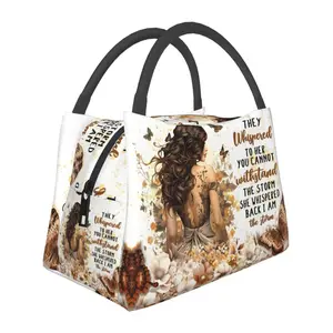 lunch box for women，lunch bag, reusable portable insulation bag, insulation bag,Butterfly, girl pattern, suitable for outdoor camping, work, school, fitness