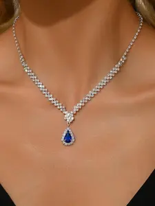 1 sparkling blue water droplet diamond pendant necklace, women's party dinner style pendant necklace Byzantine Necklace Elegant Necklace High End Necklace