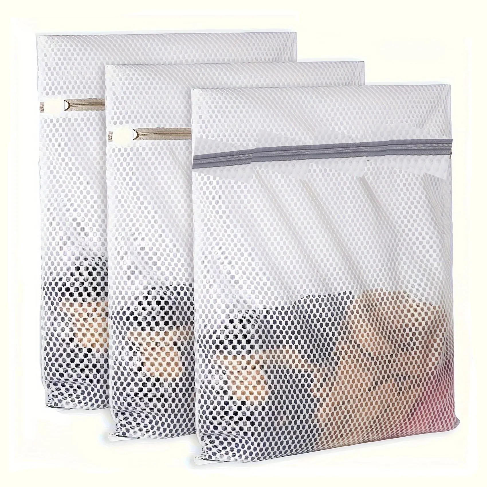 3pcs Durable Honeycomb Mesh Laundry Bags For Delicates, Net Fabric Durable And Reusable Delicate Wash Bag, Travel Organization Bag For Lingerie, Clothes, Jeans, Bath Towel, Sock, Laundry Products, Laundry Organizer, Laundry Accessory