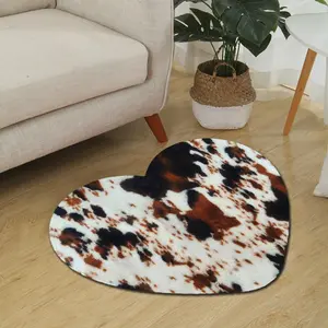 Cow Pattern Heart Shaped Rug, 1 Count Soft Comfortable Floor Mat, Decorative Carpet for Home Living Room Bedroom, Vanity Decor Accessories
