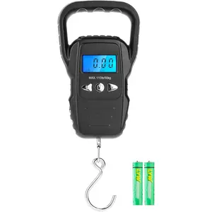 Fish Scale,110lb/50kg Large Handle,Large Backlit LCD Display,Digital Fish Scale with Built-in Measuring Tape, Fishing Gifts for Men,Black
