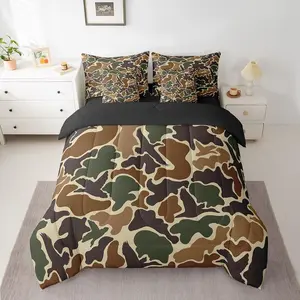 Camo Duck Bedding Set,Duck Hunter Comforter Set with Sheets,Farmhouse Green and Brown Bed in A Bag with Comforter,Sheets,Pillowcases & Cushion Cover