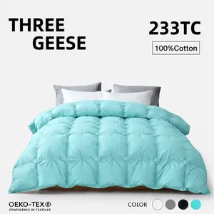 ThreeGeese Pinch Pleat Goose Feather Down Comforter – 100% Cotton Shell Goose Down & Feather Fill All Season Fluffy Breathable Duvet insert, Ethically Sourced Machine Washable OEKO-TEX Certified, White,Soft Warm Bedding