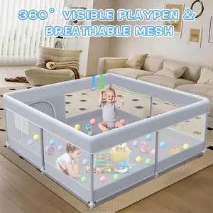 74x50 in Baby Playpen - Skin-Friendly Fabric, Soft Breathable Mesh Playard, Indoor-Outdoor Active Center Game Fence, Grey