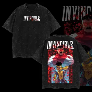 Superstyle Limited Omni-Man vs Mark Grayson Invincible War Comic Double Printed Oversize Lightweight Acid Washed Tee TV Series Graphic Tee T-Shirt
