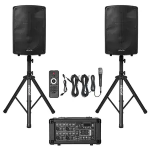 VEVOR Professional PA System, 800W Powered, Sound System Set with 6 Channel Mixer, Dual Speakers, Wireless Bluetooth, Microphone, Compact Stands, USB SD XLR Inputs, Remote Control, for DJs Events