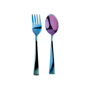 Ahimsa Stainless Steel Kids Utensils Set, Pediatrician Designed, Colorful Kids Silverware, Non Toxic, Dishwasher Safe, Iridescent Blue Fork and Spoon