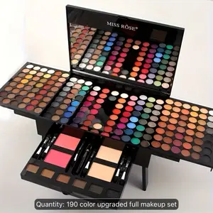MISS ROSE 190-Color All-in-One Full Face Makeup Palette Kit 4-in-1 Eyeshadow Blush Powder Eyebrow Durable Fadeless Shiny Natural Foundation 8 Brushes Mirror Set Professional For Women Girls Beginners Perfect Gift For Easter & Mother's Day