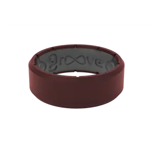 Groove Ring – Silicone Wedding Band, Comfortable Safety Ring for Men – Edge Crimson and Grey