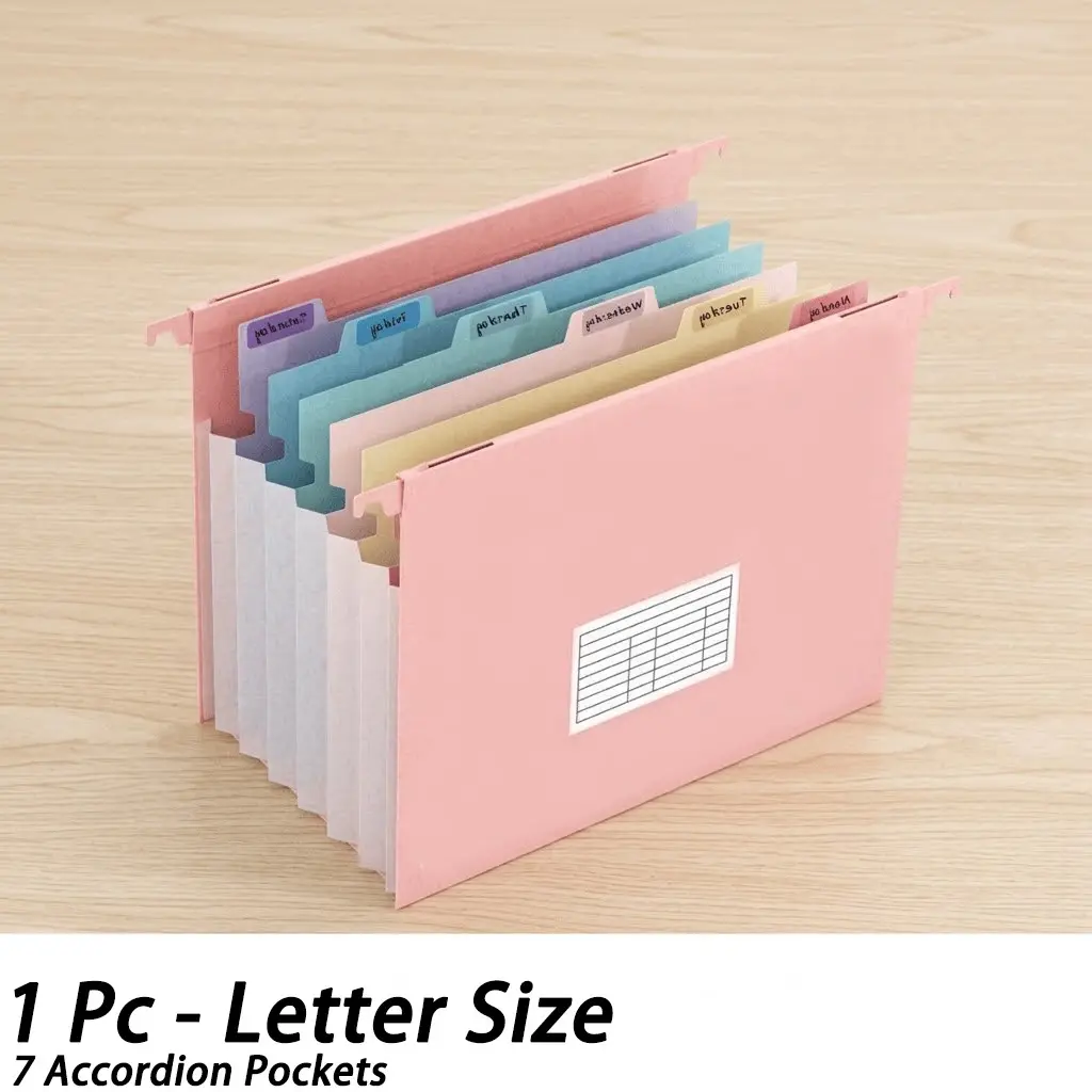 Expandable Hanging File Folder for File Cabinet, 7 Pockets, 1.2 Inch Labels, Letter Size, 50% Straw, Multicolor, Single Pack, Office Supplies