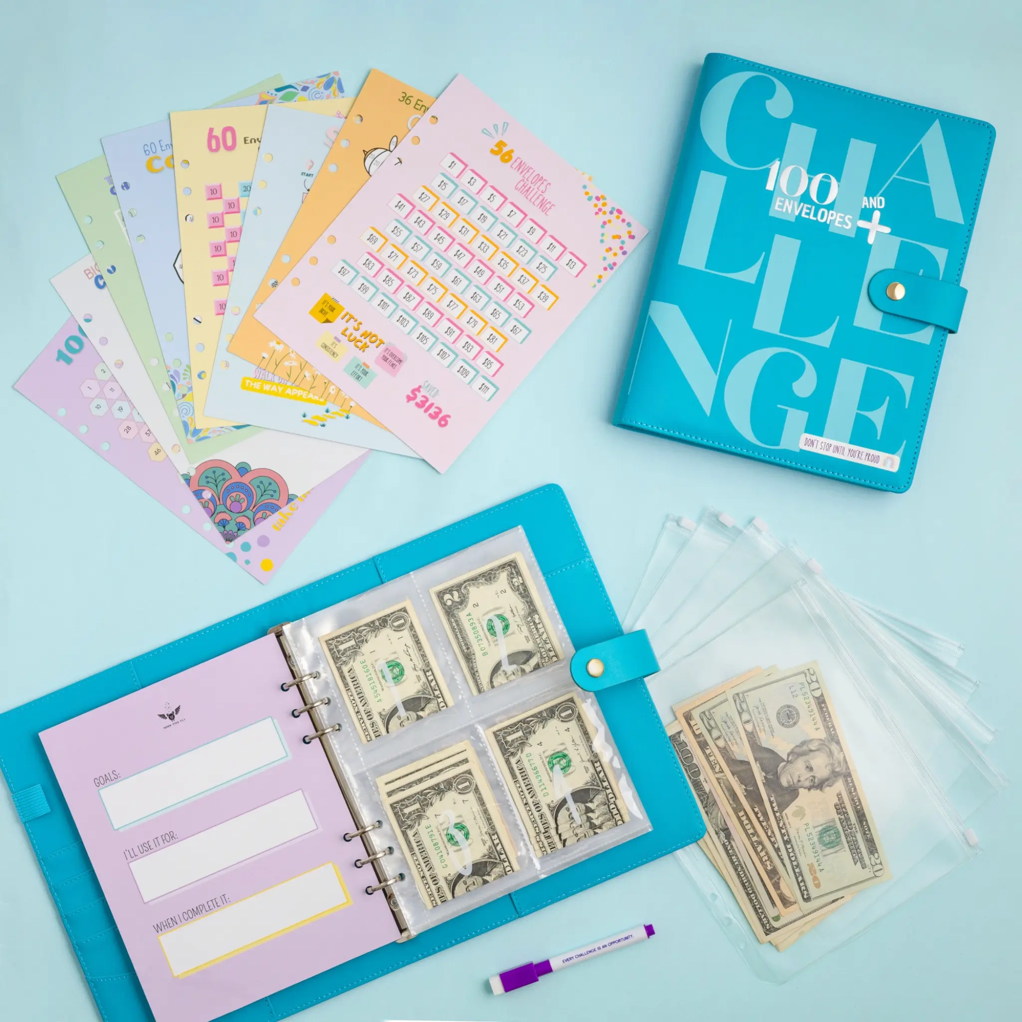 WHEN PIGS FLY | 100 Envelopes Money Saving Binder A5+Blue WHEN PIGS FLY | 100 Envelopes Money Saving Binder A5+Blue