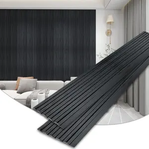 3D Faux Wood Wall Panels - 16 Pack (47.2"x4.8") Fluted Slat Paneling for & Ceilings, or Nail Install, Waterproof Textured - Living Room, Bedroom, Black