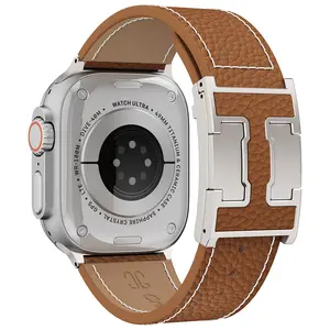 CRAZYGRASS Tactical-Grade Magnetic Leather Watch Band for Men 44/45/46/49mm Square Smartwatch Compatible with Smart Watch Breathable Unbreakable Core Executive Power Accessory [WATCH NOT INCLUDED] FallFreshness Wearable Electronic Gadgets