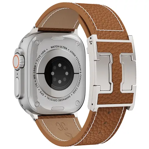 CrazyGrass Men's Magnetic Cowhide Leather Watch Band, Suitable for Apple Watch Series 4–12, SE & Ultra 1–4, 44/45/46/49mm, Adjustable Watch Strap for 160–210mm Wrists, Business & Casual Style, Watch Not Included